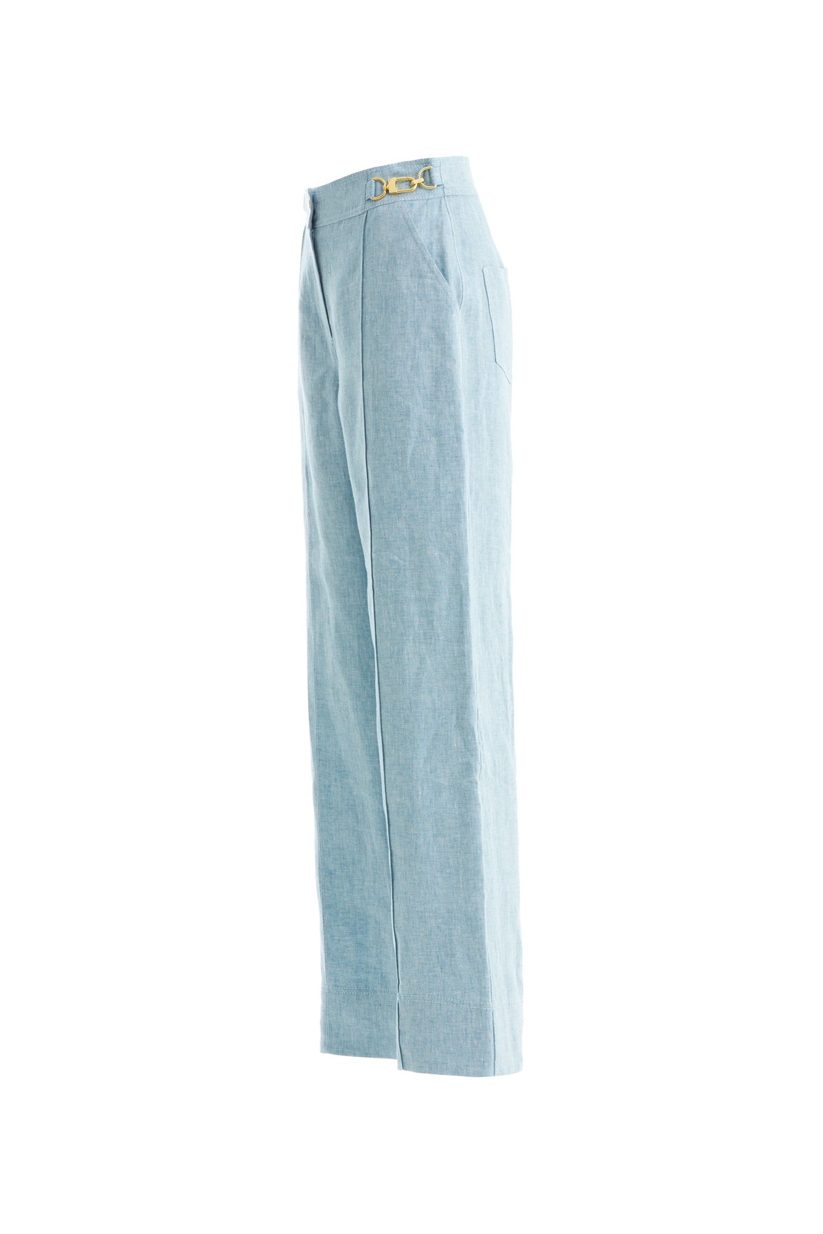 Blue Embellished Linen Trousers