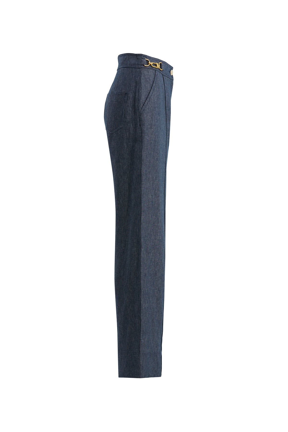 Blue Embellished Linen Trousers