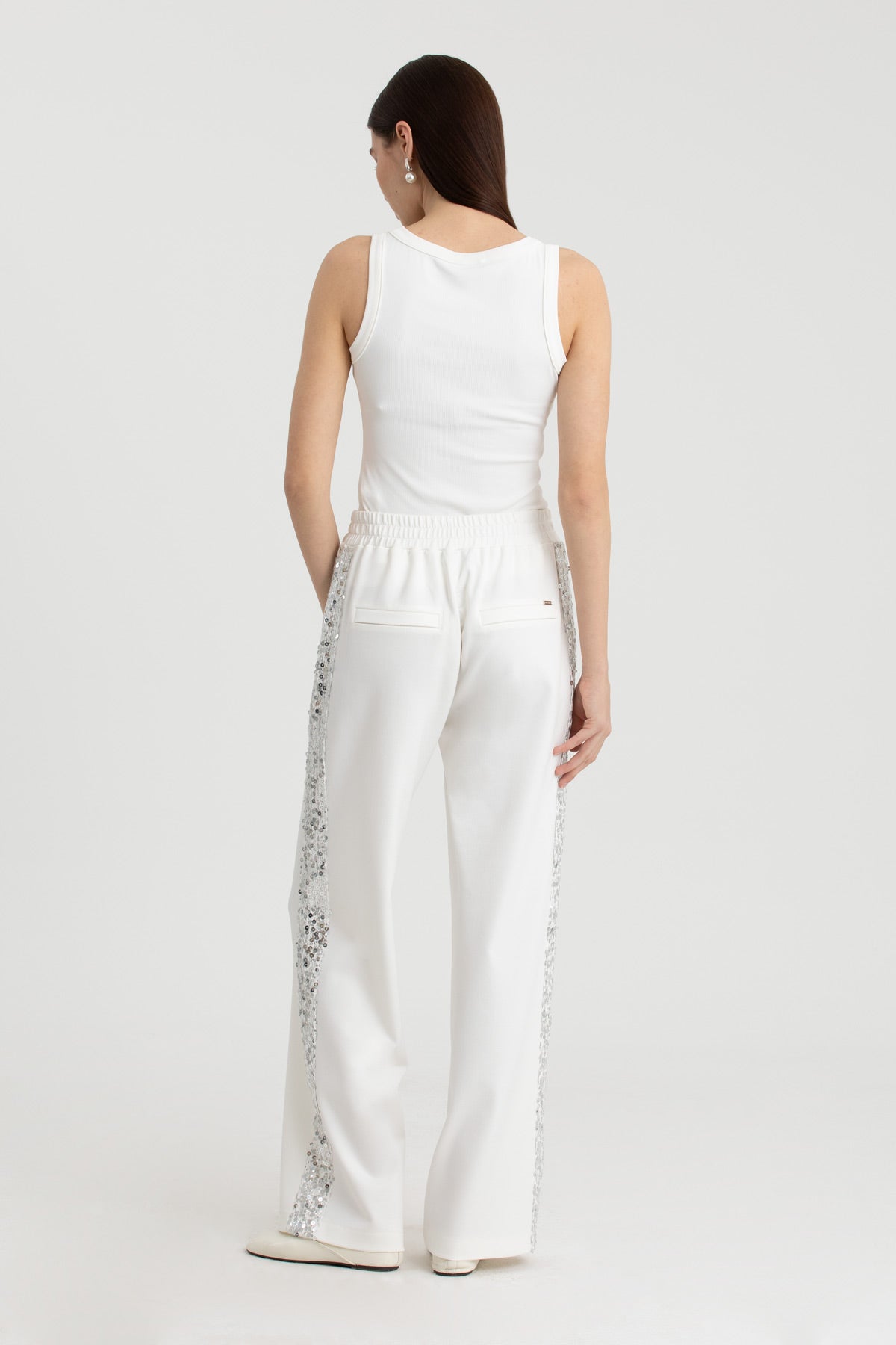 Ecru Sequin Side Detail Sweatpants