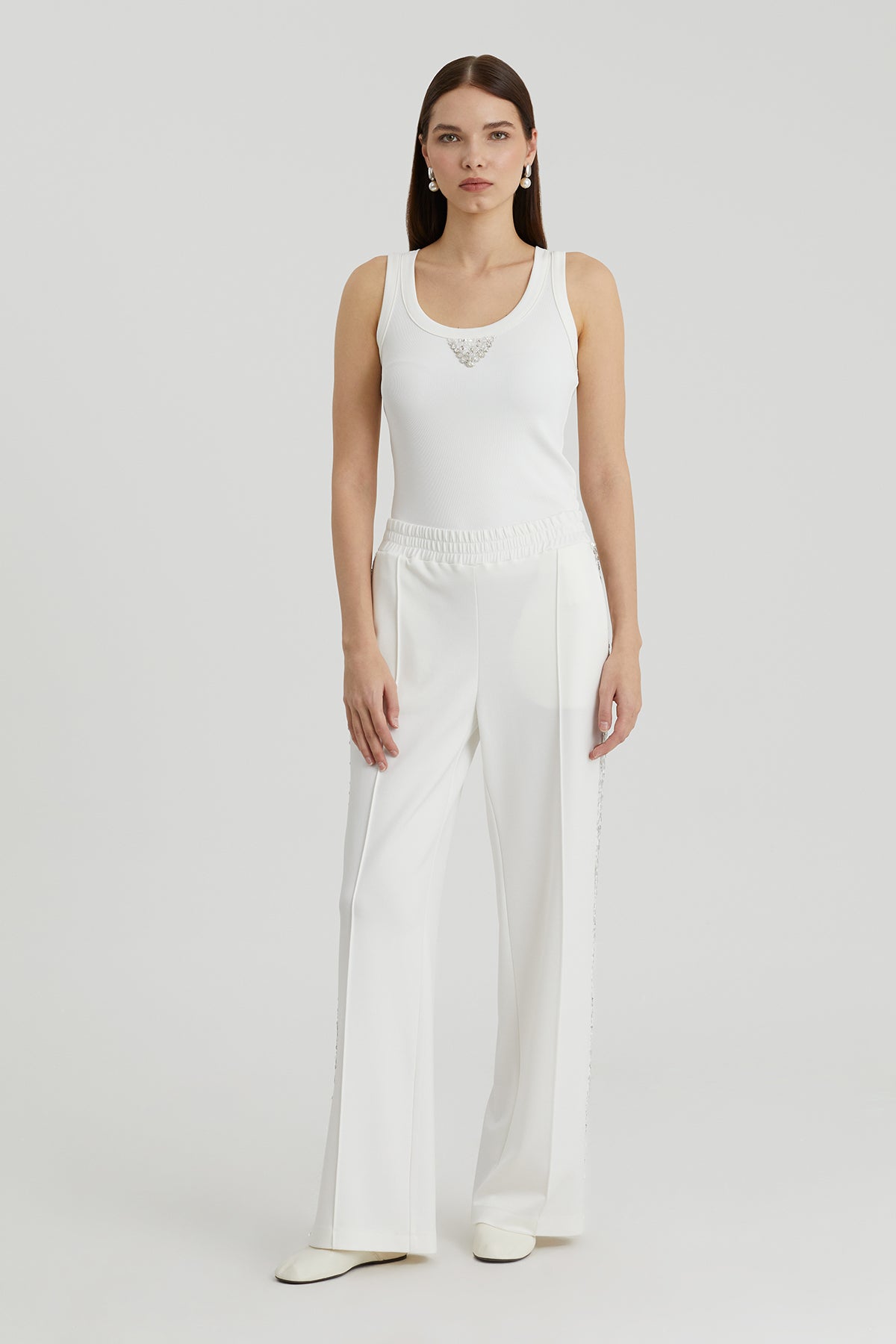 Ecru Sequin Side Detail Sweatpants