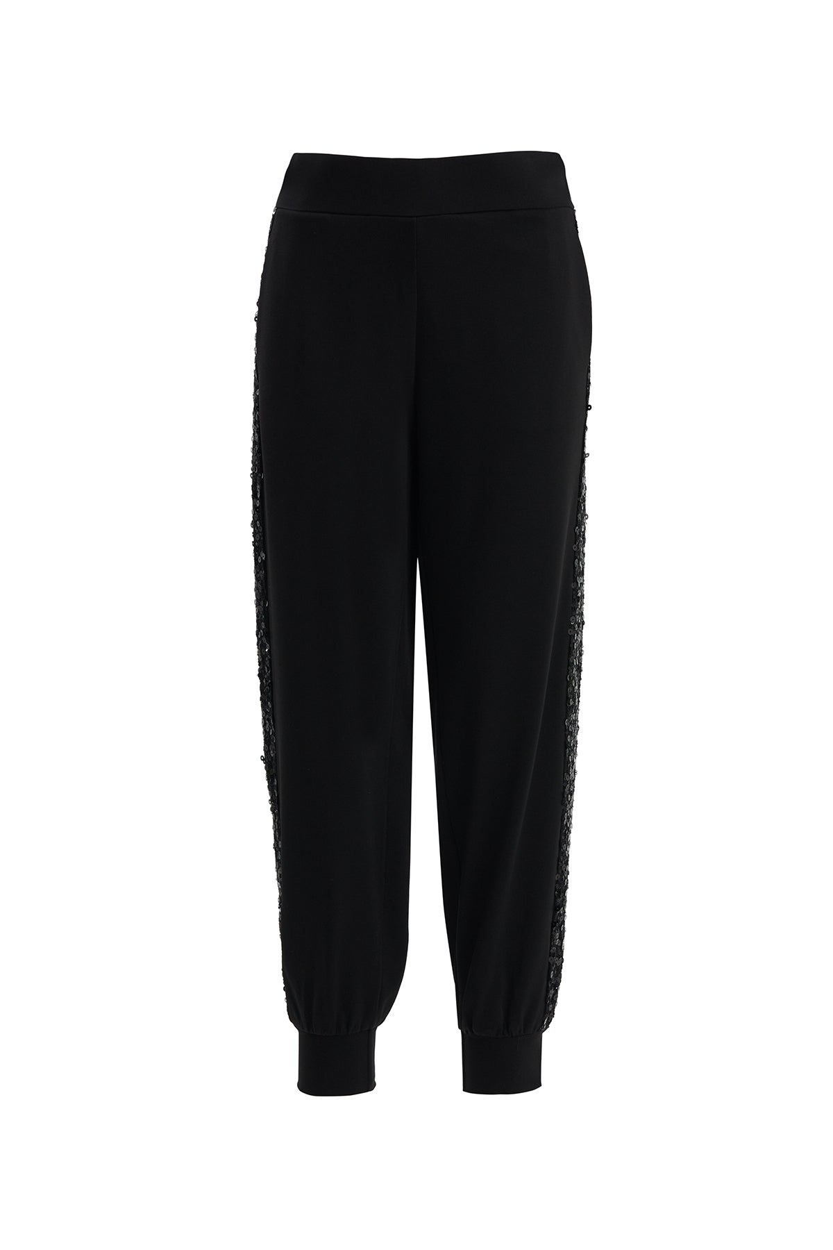 Black Sequin Cuff Gathered Joggers