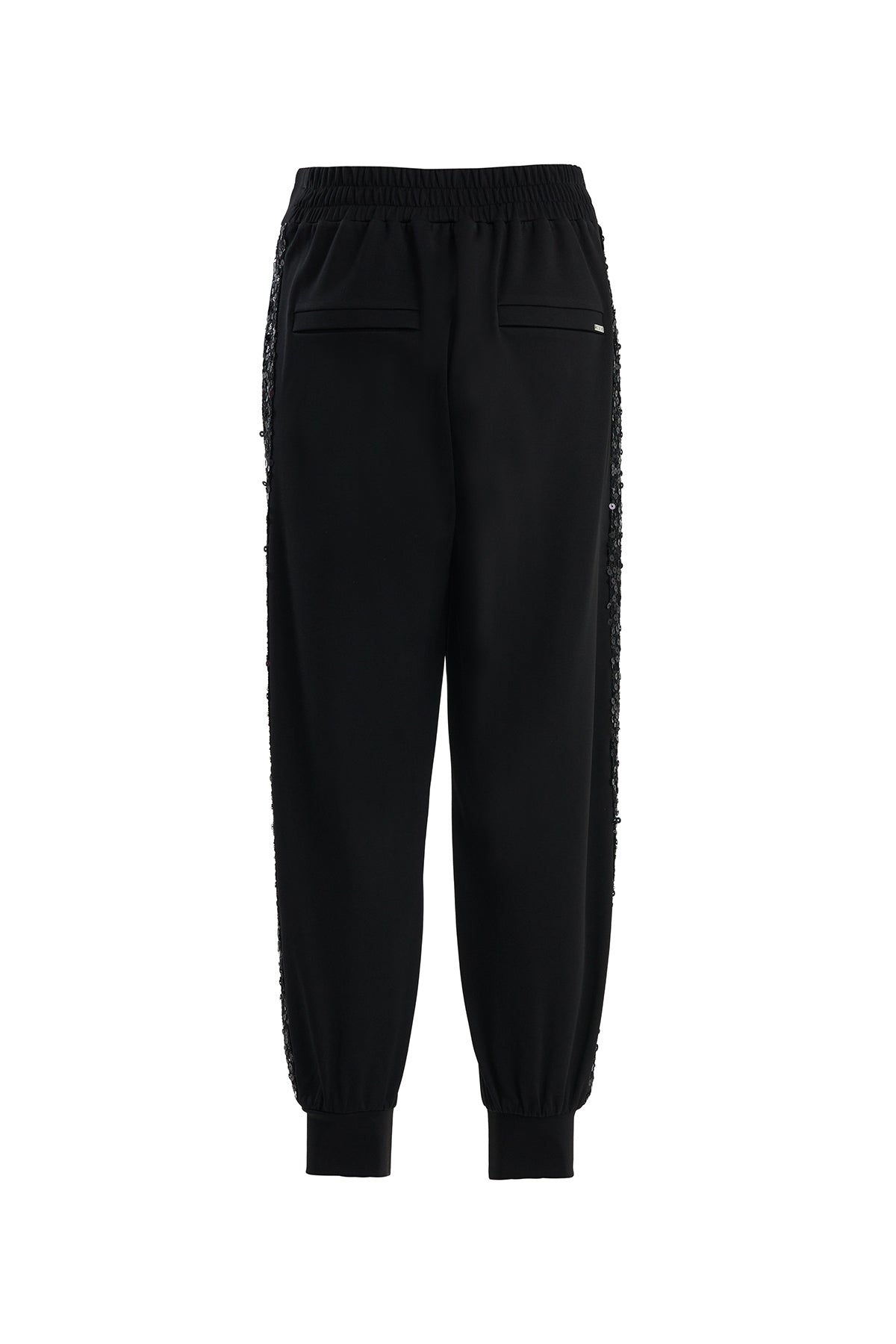 Black Sequin Cuff Gathered Joggers