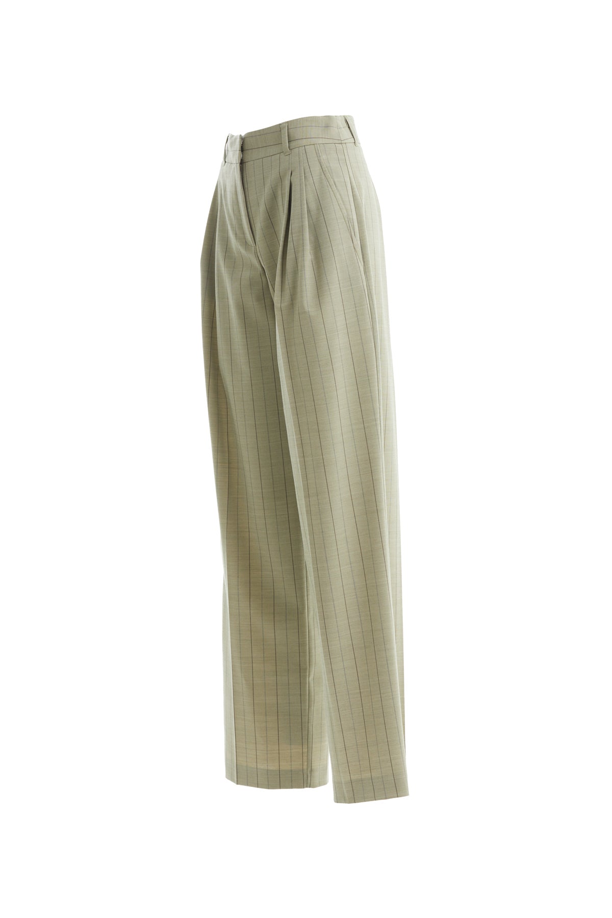 Green Hook Detail Wool Trousers