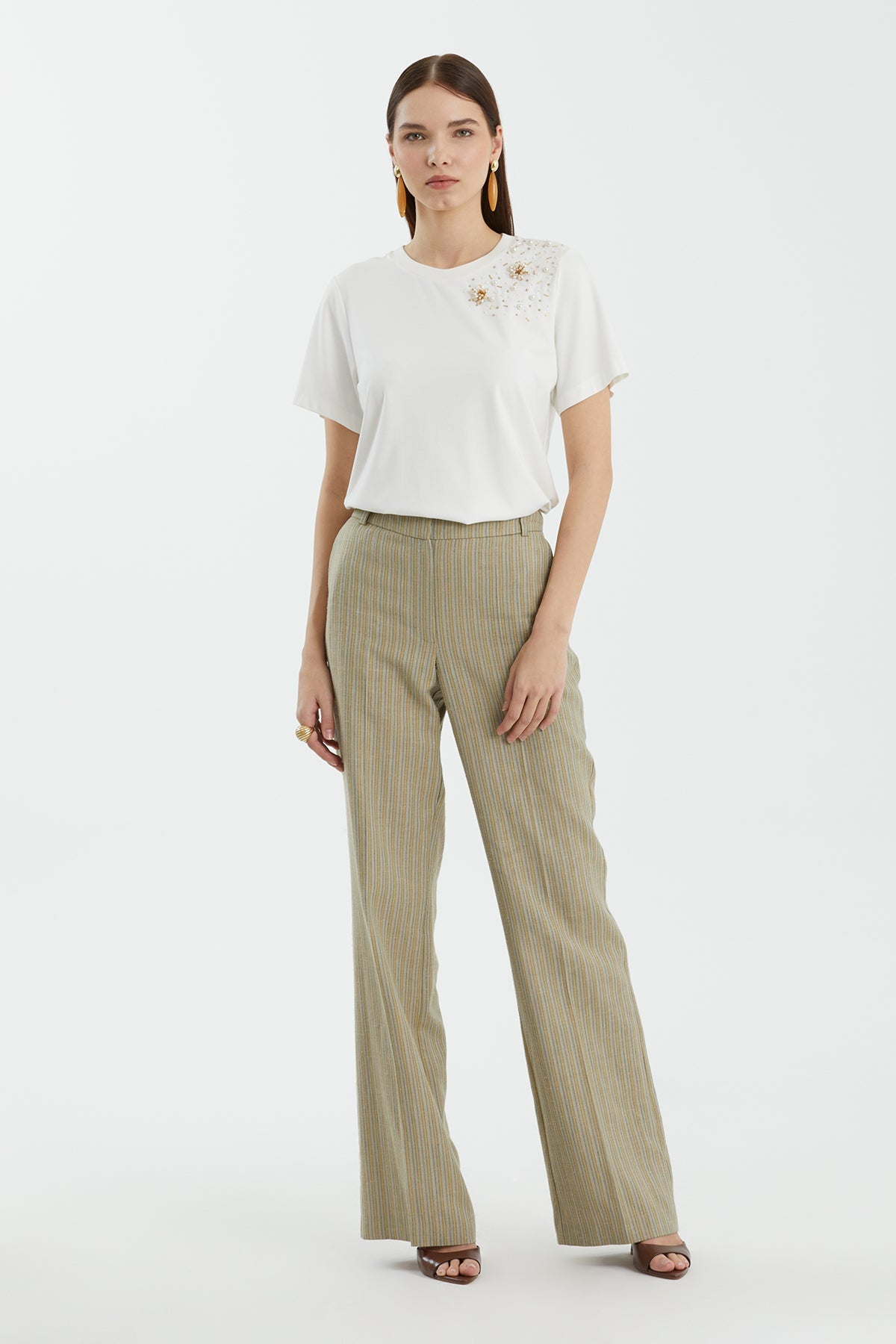 Yellow Pocket Detail Long Trousers