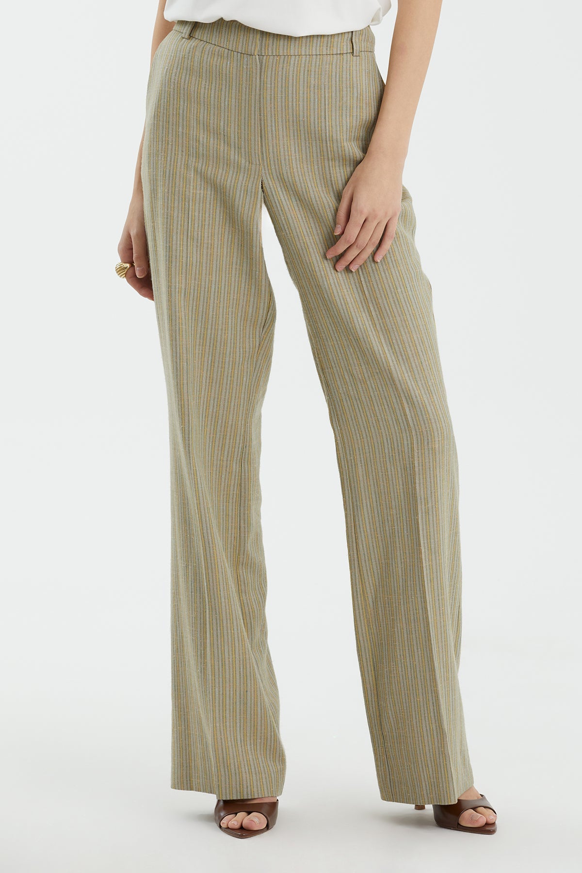 Yellow Pocket Detail Long Trousers