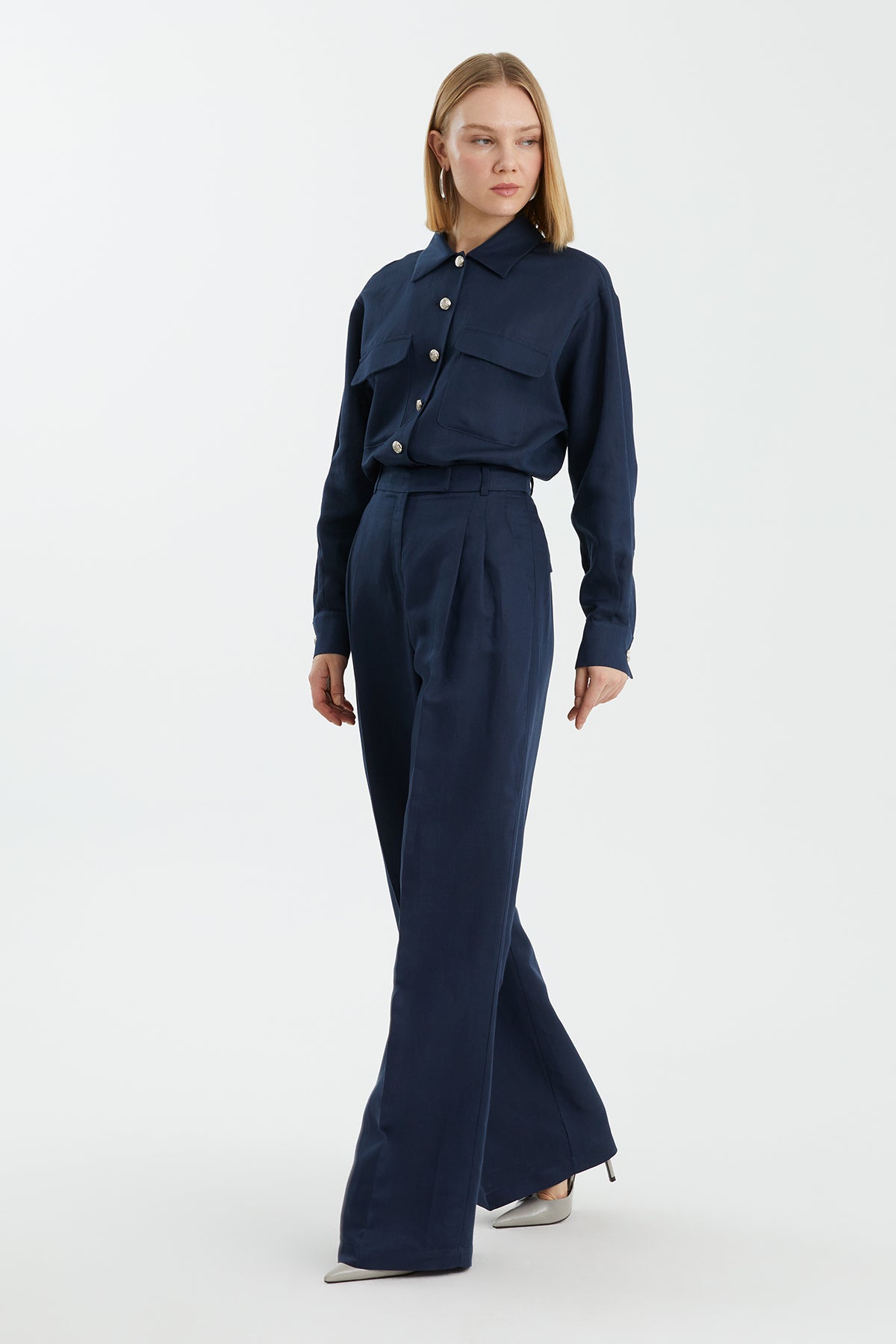 Dark Navy Wide-Leg Trousers