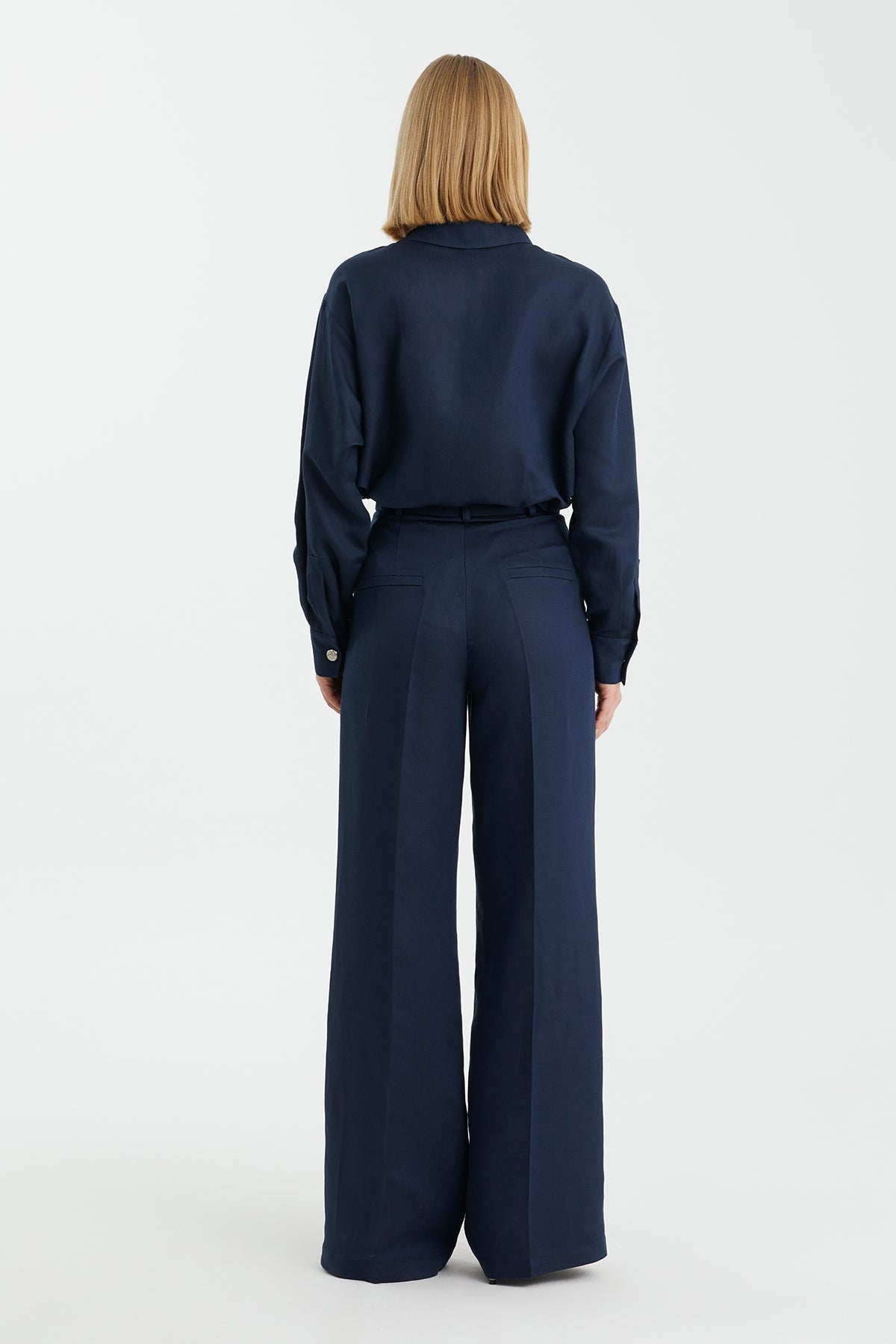 Dark Navy Wide-Leg Trousers