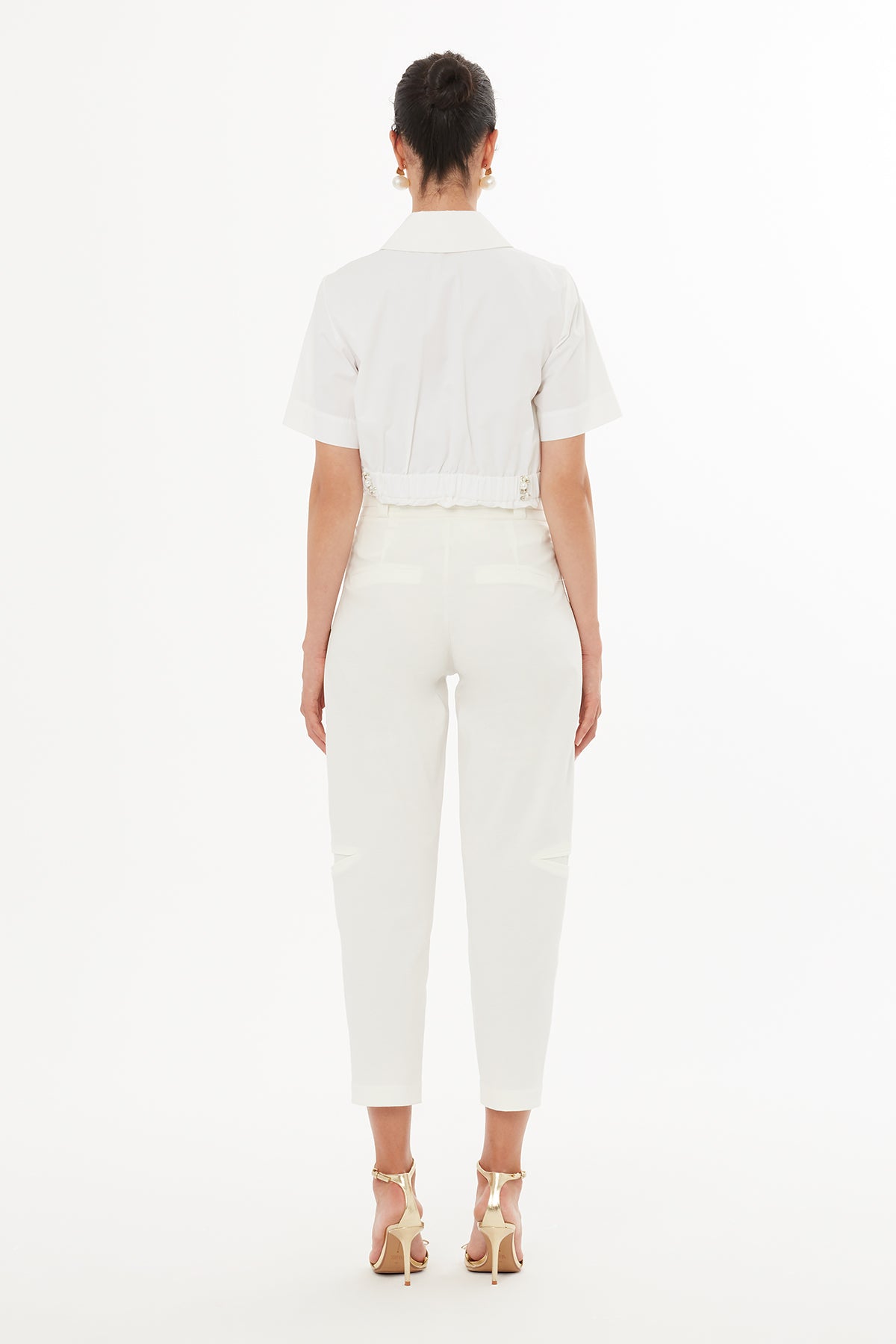 Ecru Belted Straight-Leg Trousers