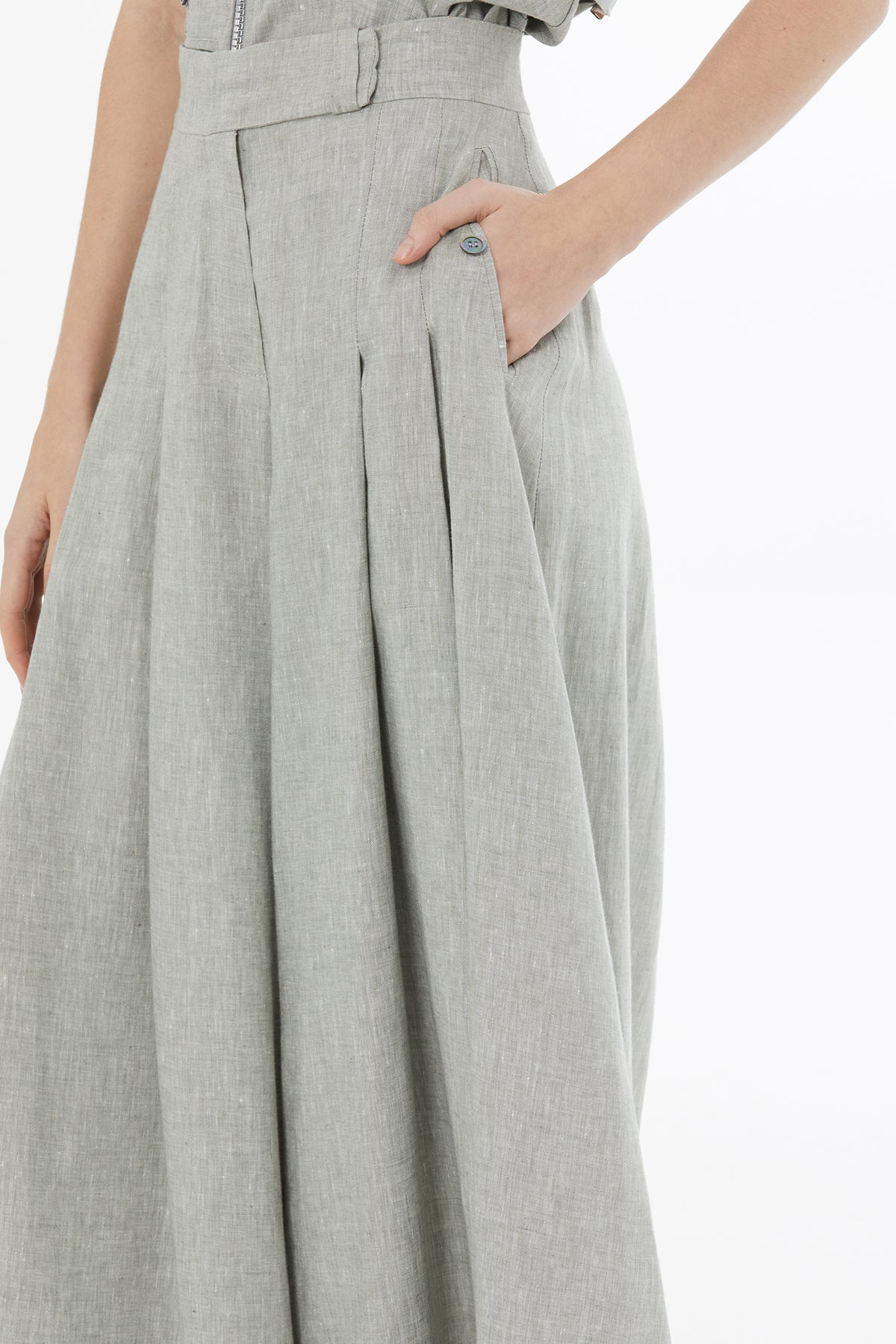 Green Belted Wide-Leg Linen Trousers
