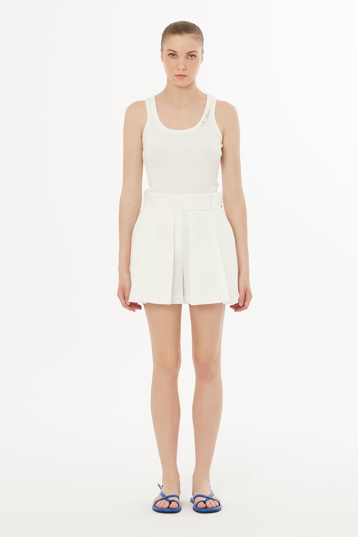 Ecru Belted Shorts