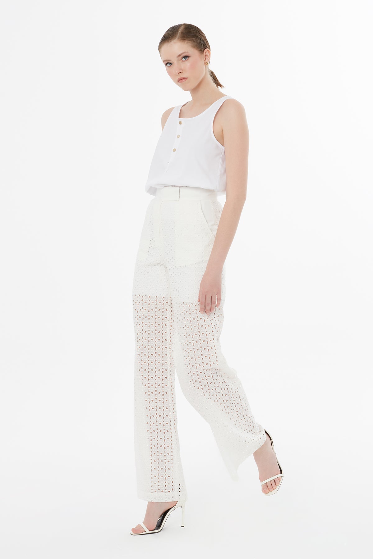 Ecru Sheer Detail Trousers