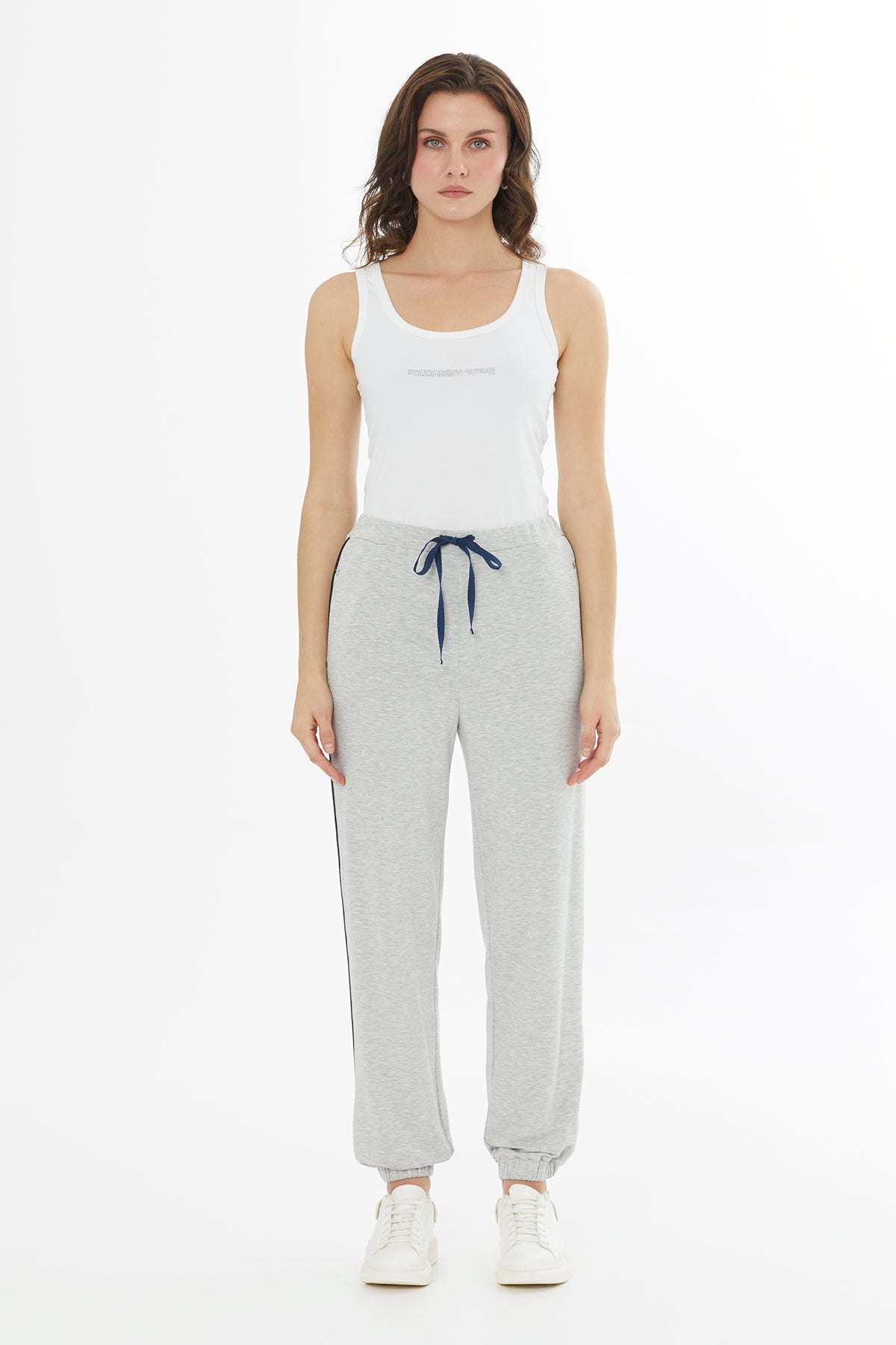 Grey Embroidered and Crystal-Embellished Sweatpants
