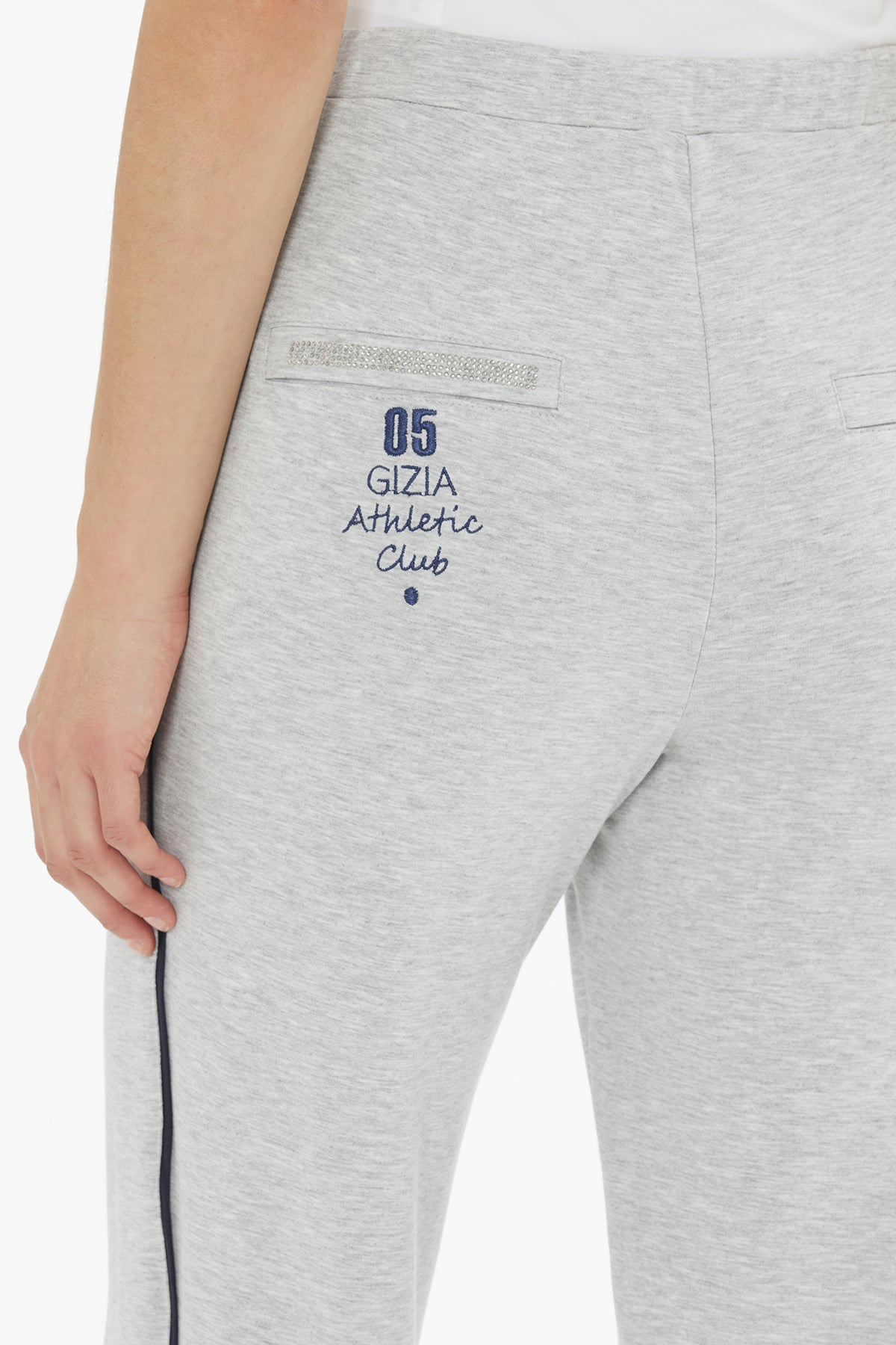 Grey Embroidered and Crystal-Embellished Sweatpants