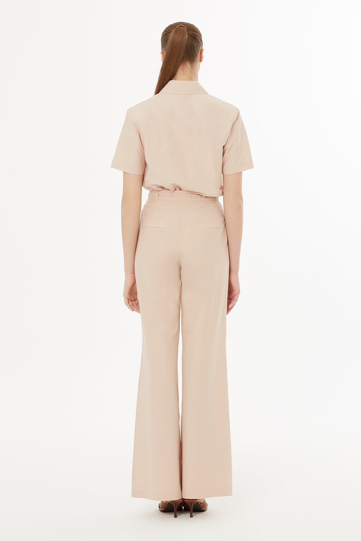 Beige Floral Print Detail Woven Pants