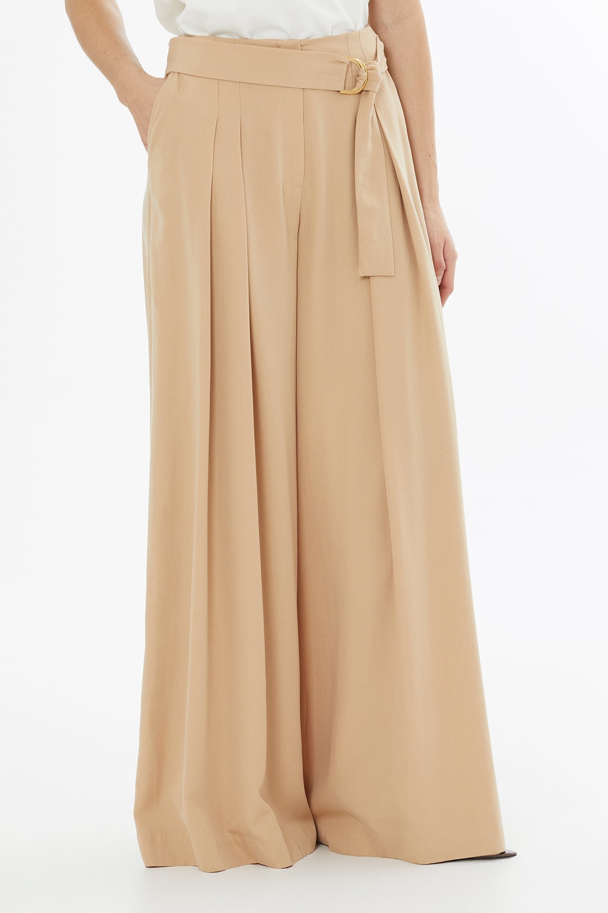 Beige Removable Belt Trousers