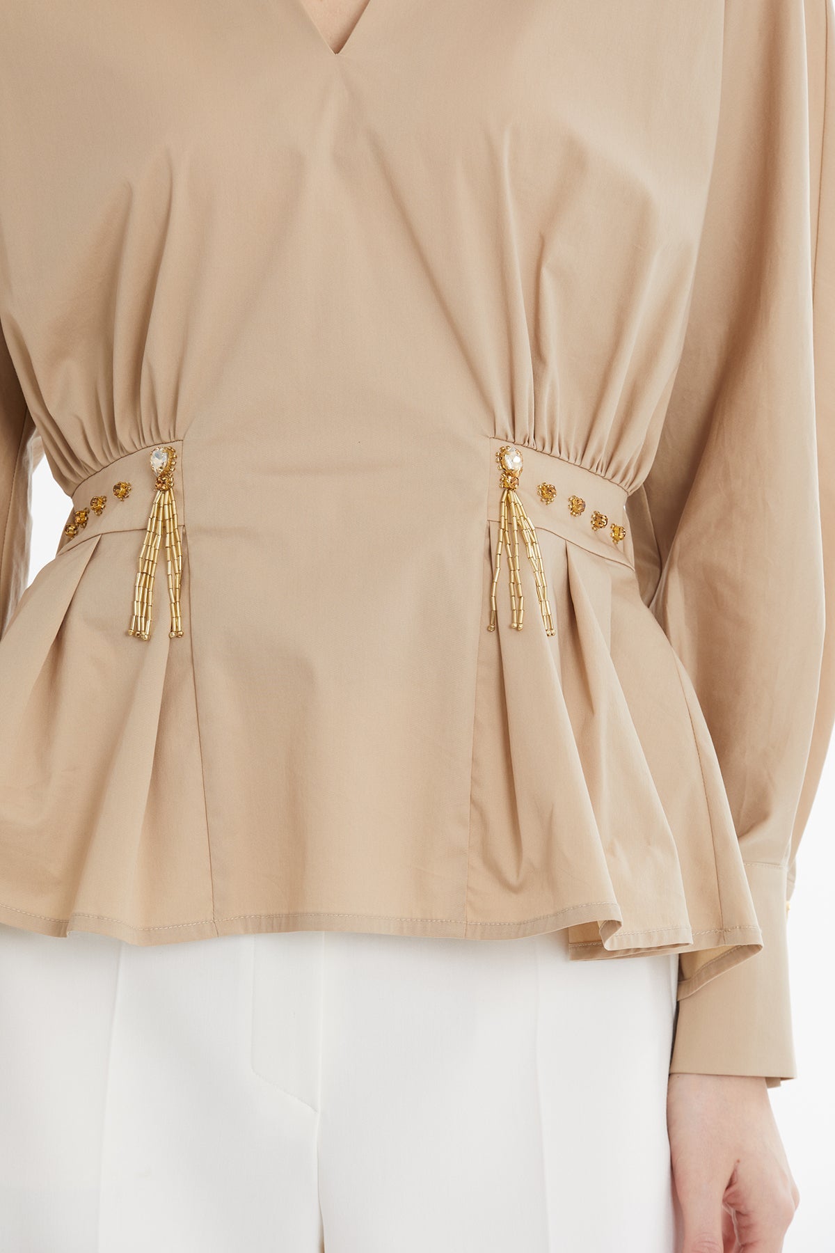 Brown V-Neck Long-Sleeve Shirt