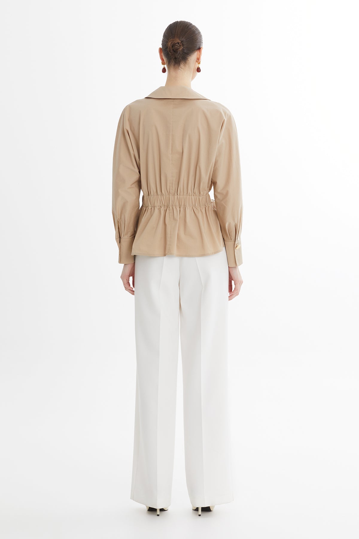 Brown V-Neck Long-Sleeve Shirt