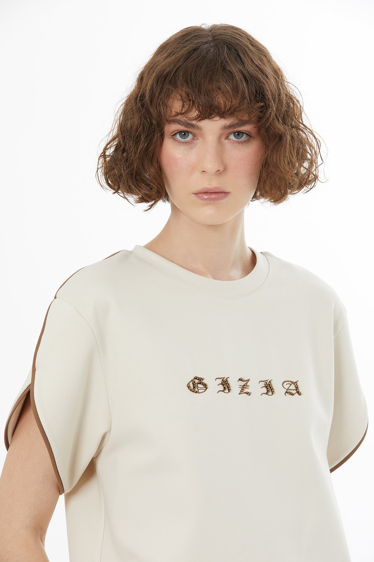 Beige Embroidered Detail T-Shirt