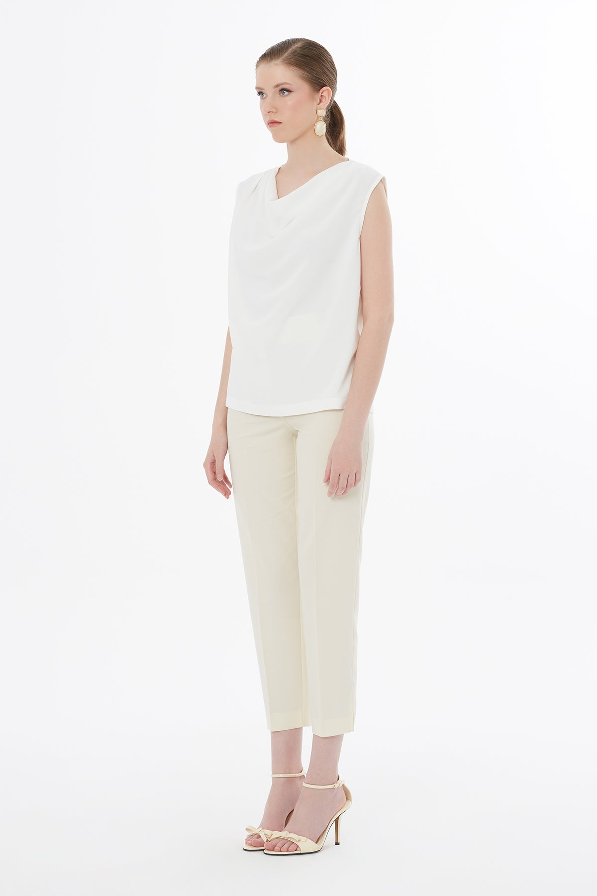 Ecru Draped Neck Blouse