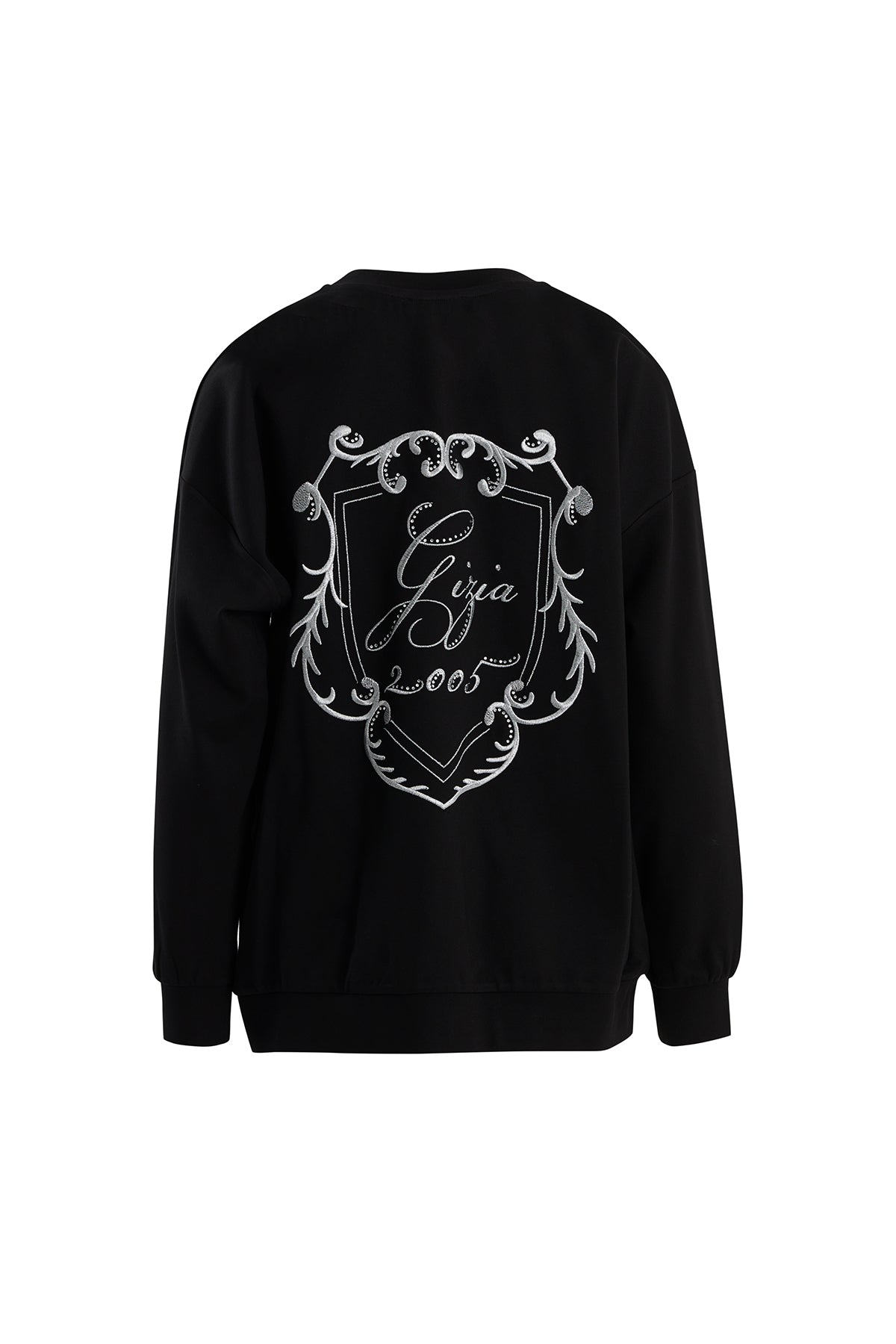 Black Embroidered Crystal Appliqué Sweatshirt