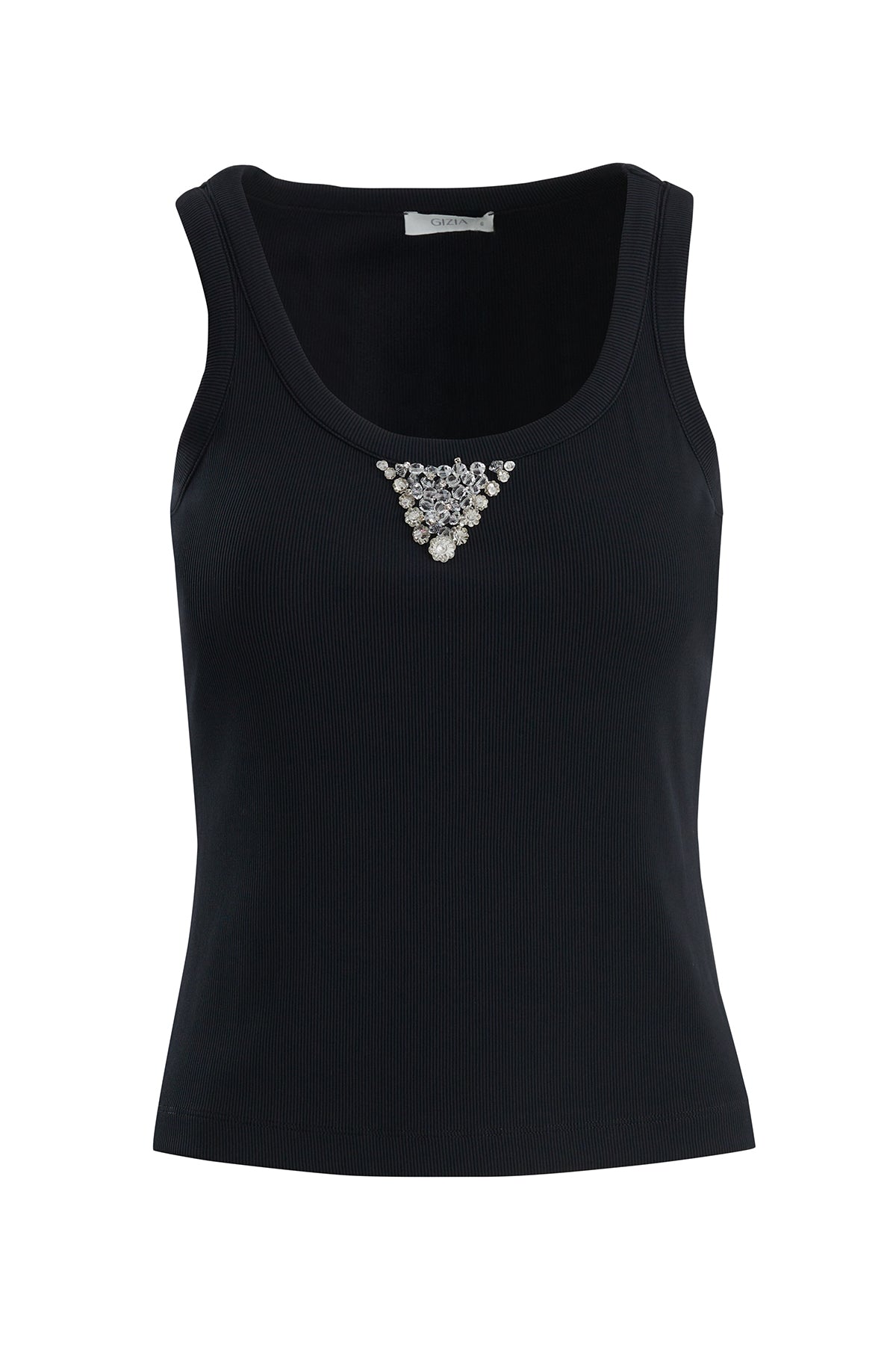 Black Embroidered Detail Tank Top