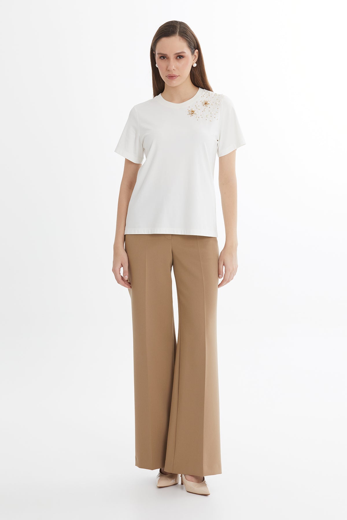 Ecru Embroidered Detail T-Shirt
