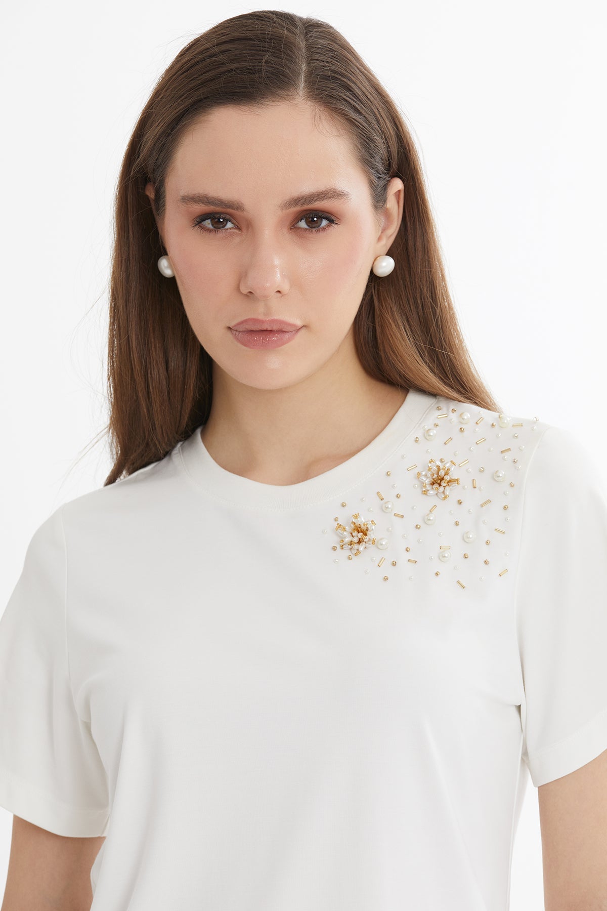 Ecru Embroidered Detail T-Shirt