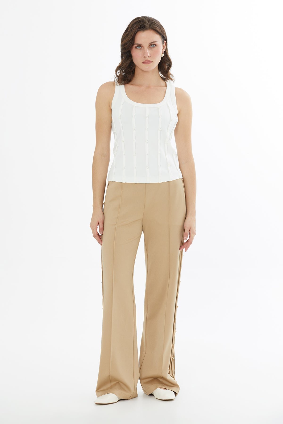 Ecru Embroidered Detail Tank Top