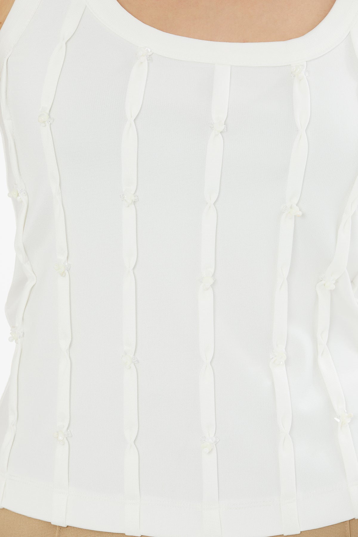 Ecru Embroidered Detail Tank Top