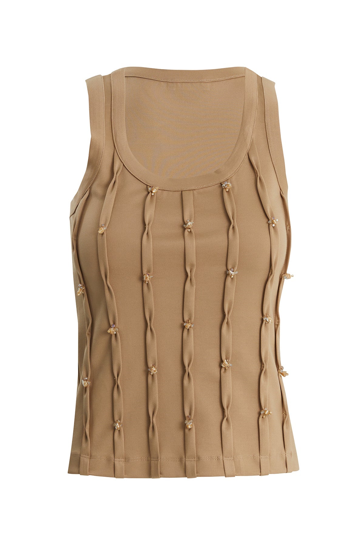 Beige Embroidered Detail Tank Top