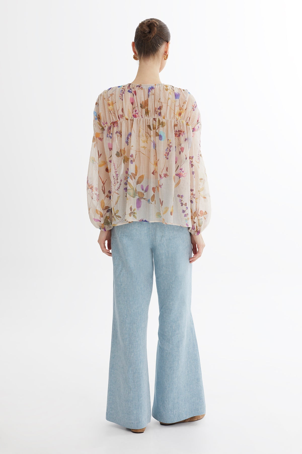 Ecru Gathered Embroidered Blouse