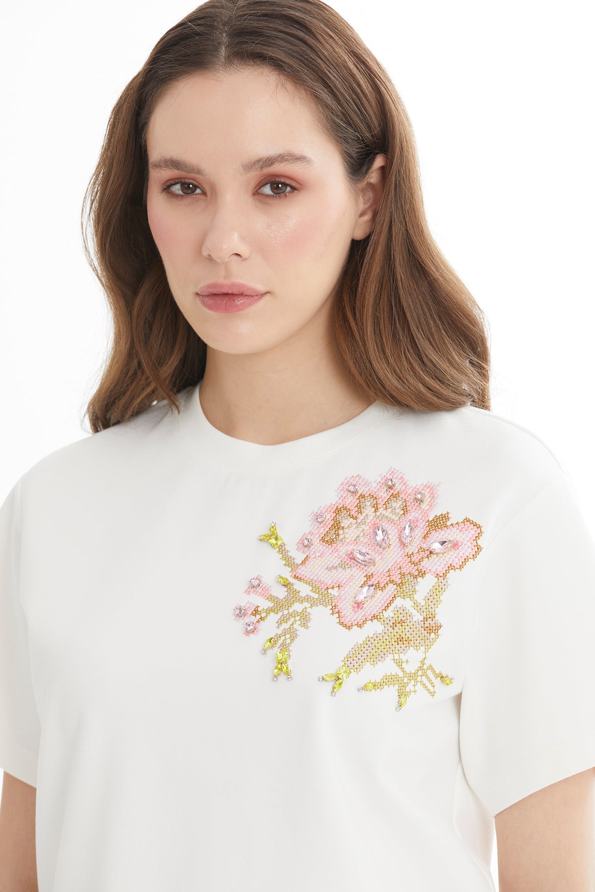 Ecru Canvas Embroidery T-Shirt