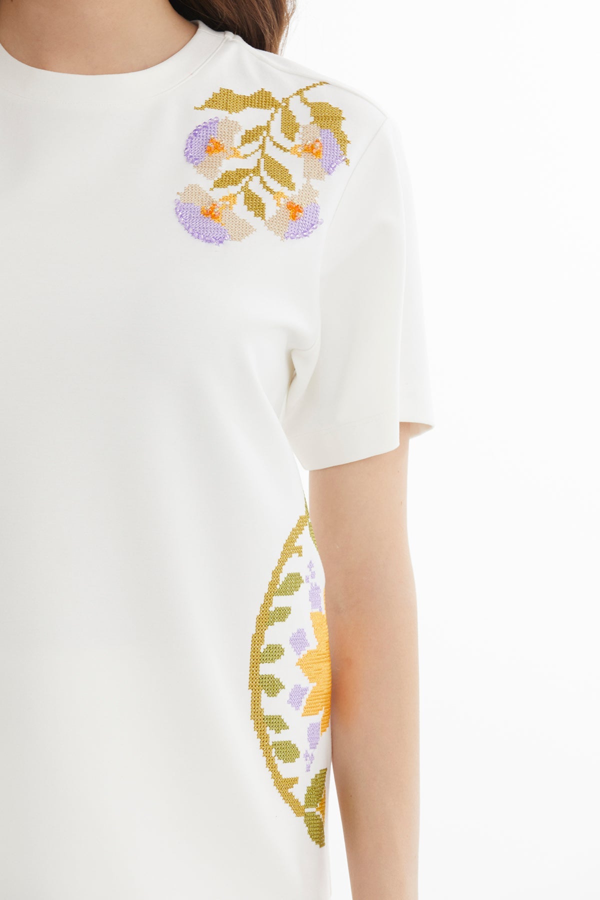 Ecru Embroidered Short-Sleeve T-Shirt