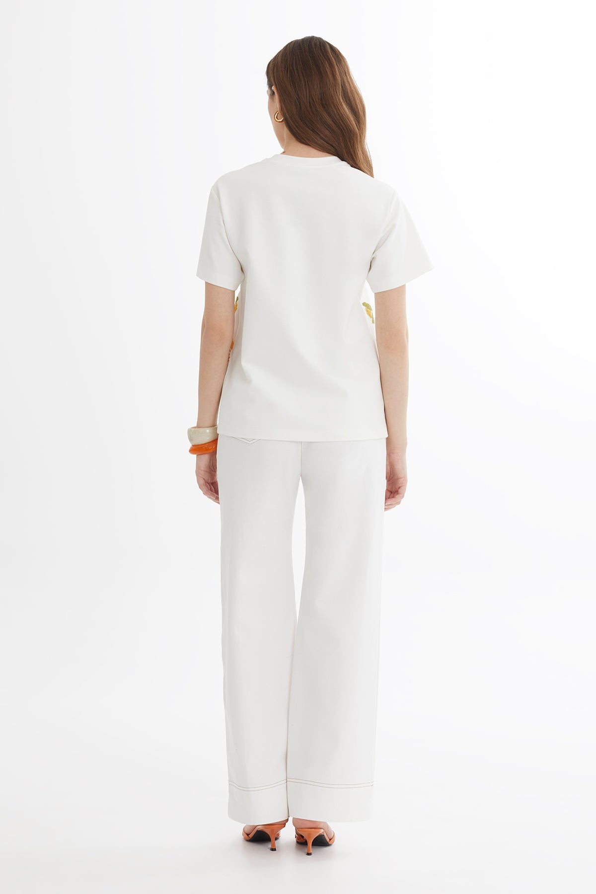 Ecru Embroidered Short-Sleeve T-Shirt