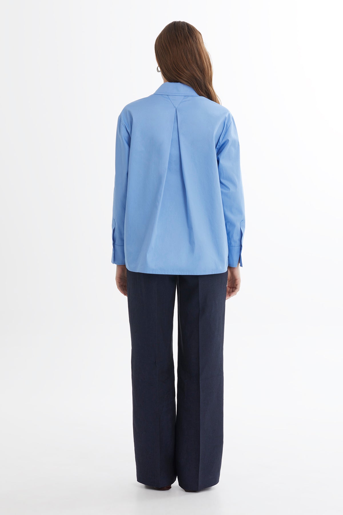 Blue Pleated Embroidered Shirt