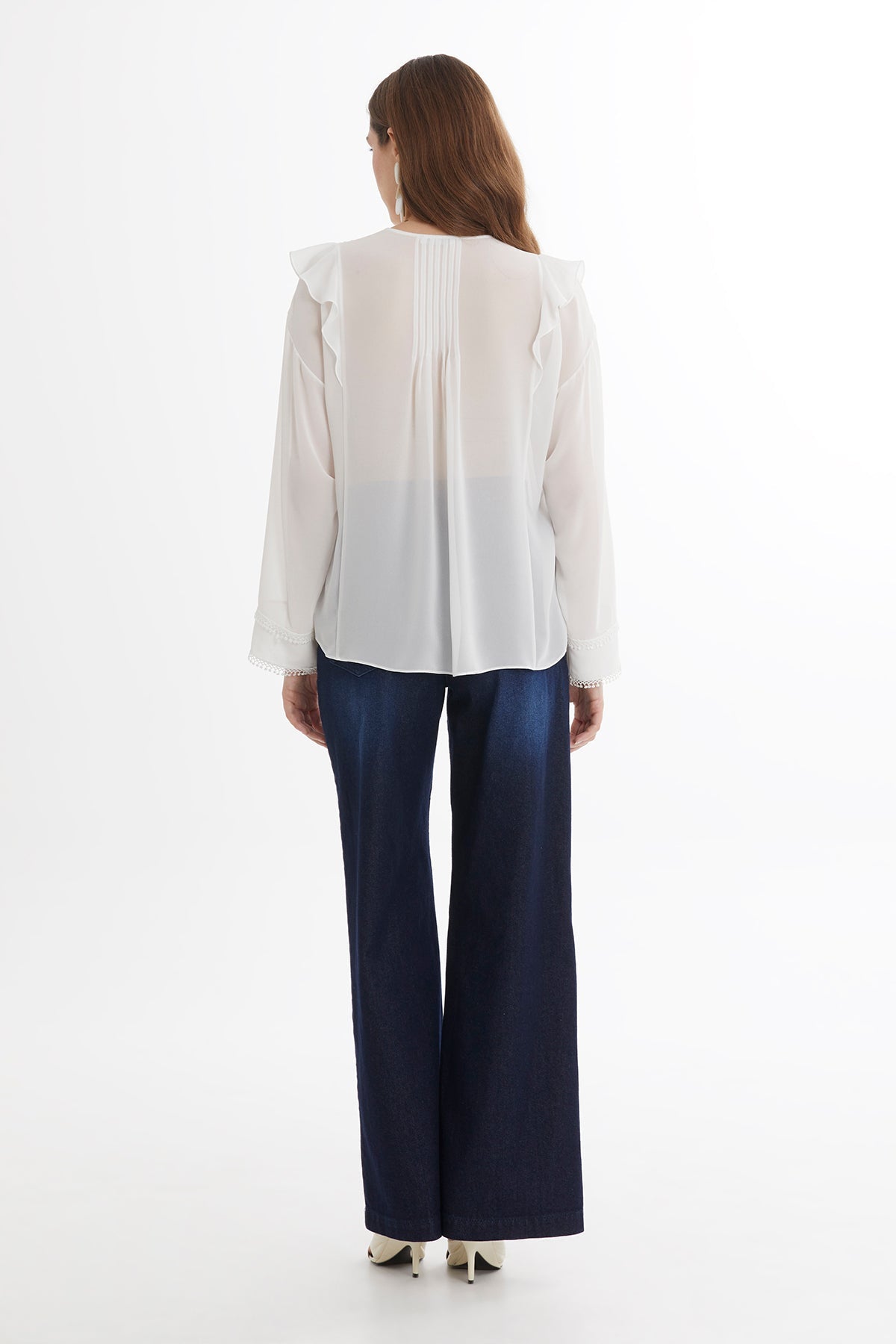 Ecru Pintuck Detail Sheer Blouse