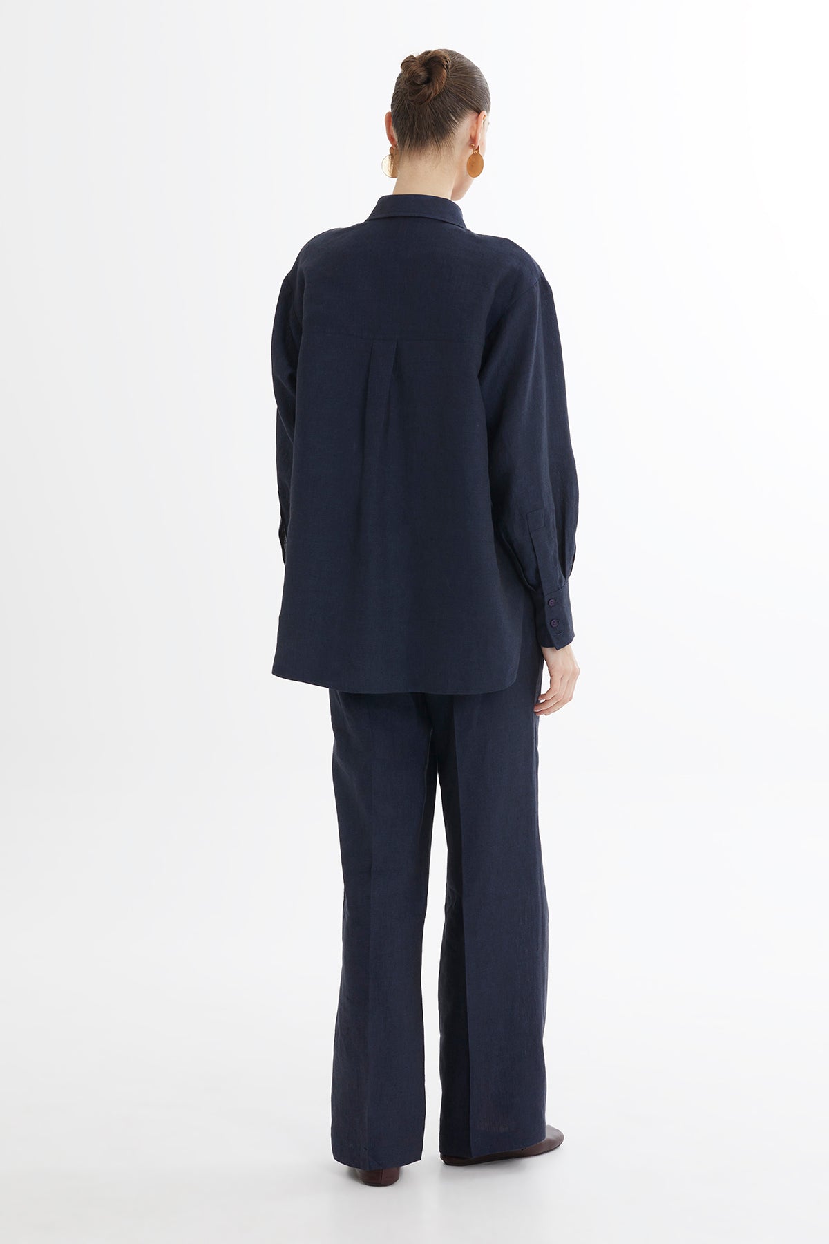 Dark Navy Embroidered Linen Shirt