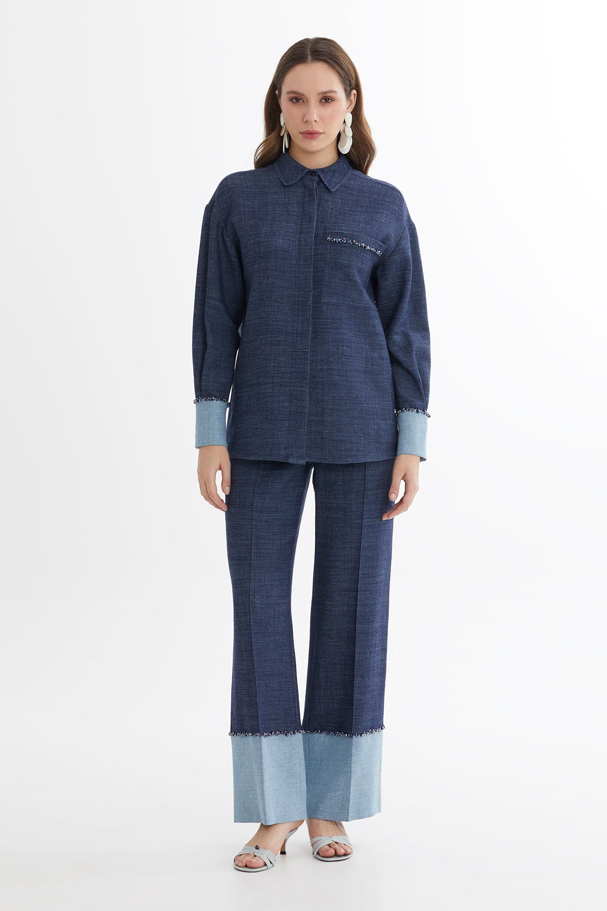 Blue Embroidered Linen Shirt