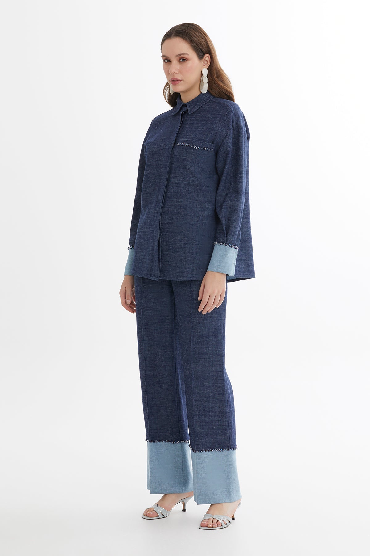 Blue Embroidered Linen Shirt
