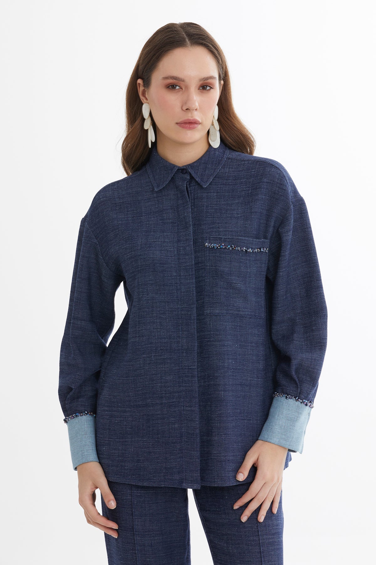 Blue Embroidered Linen Shirt