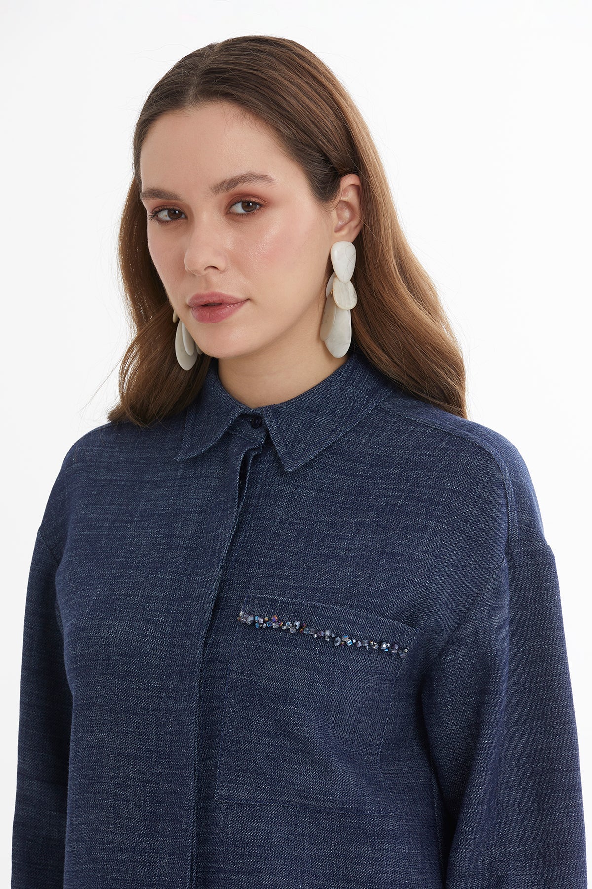 Blue Embroidered Linen Shirt