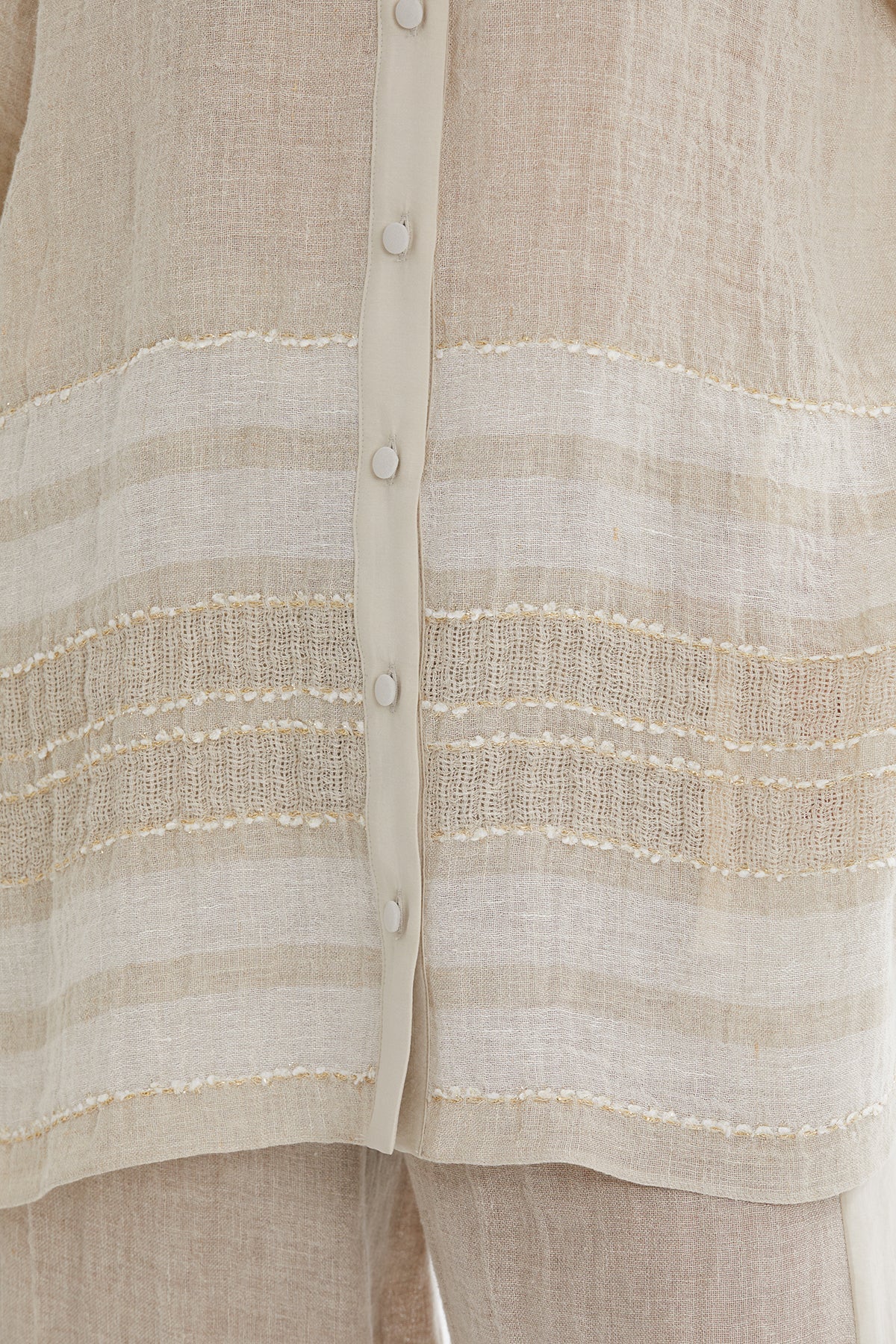 Beige Trim Detail Linen Shirt