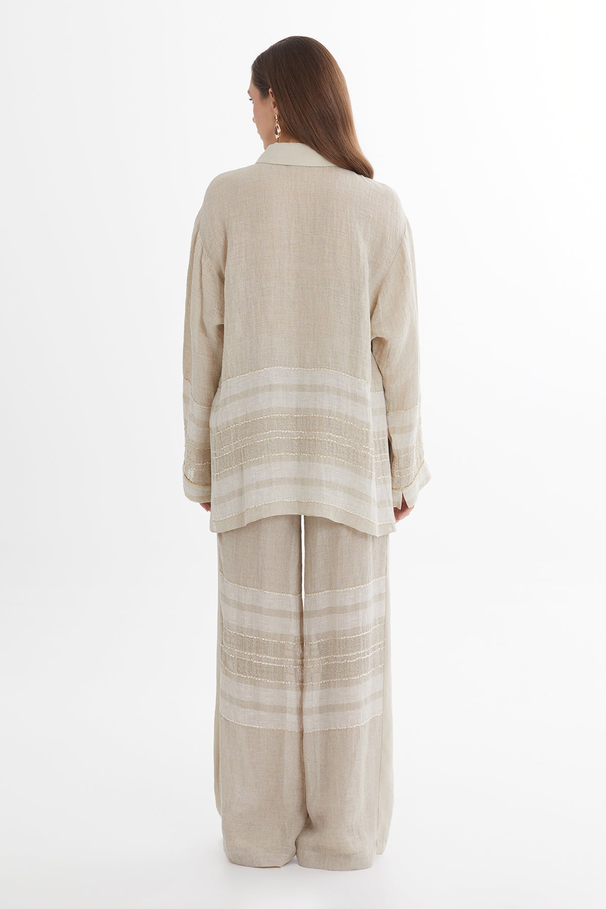 Beige Trim Detail Linen Shirt