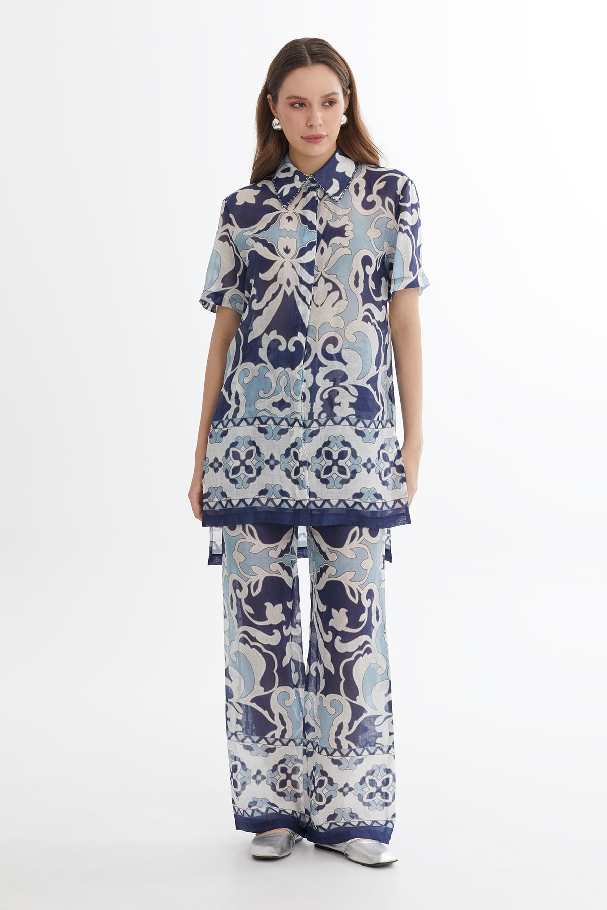 Embroidered Long Slit Shirt