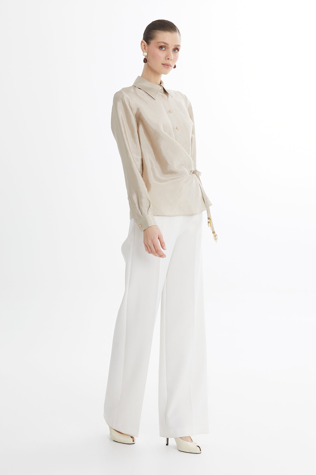 Beige Wrap Tie Shirt