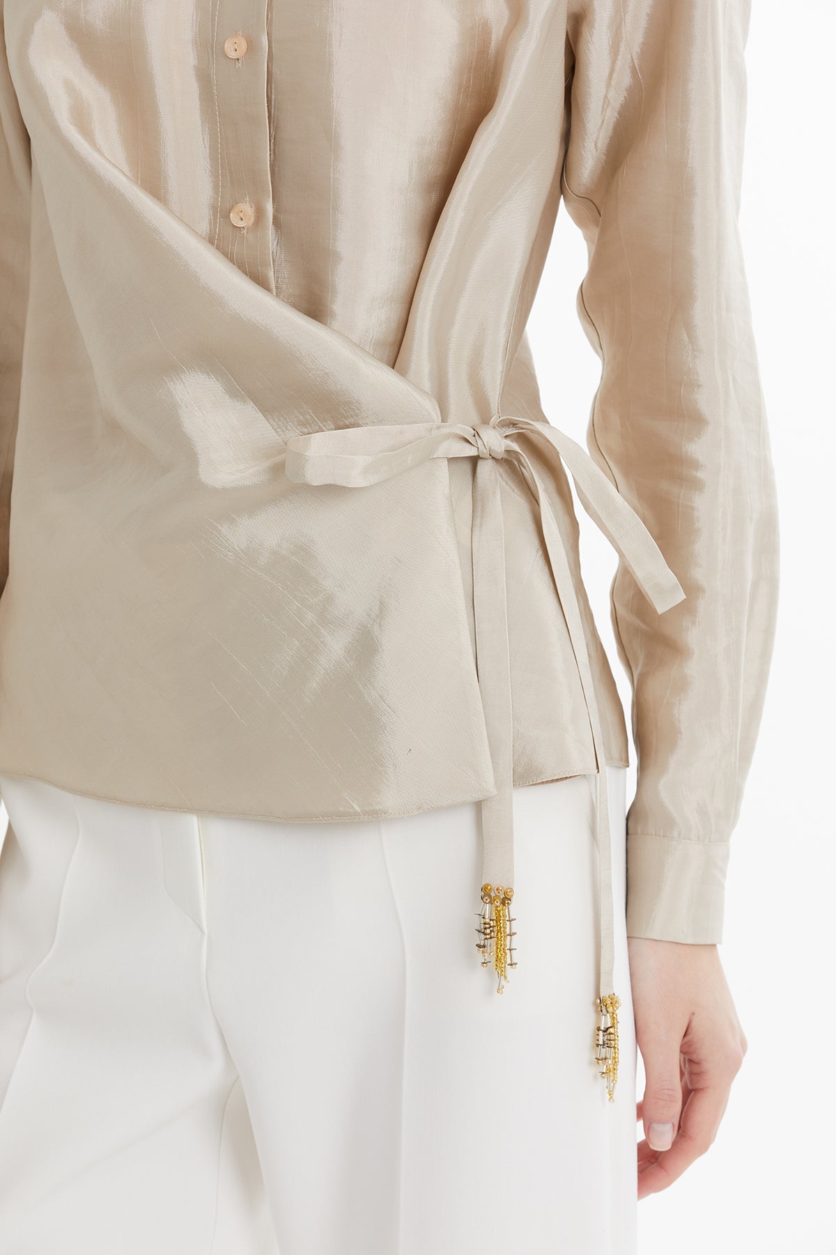 Beige Wrap Tie Shirt