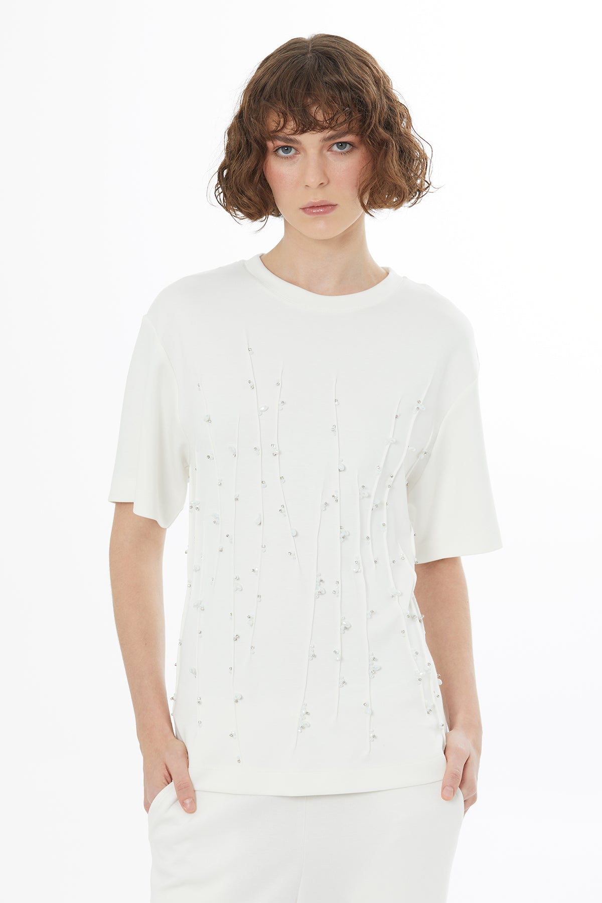 Ecru Embroidered Detail T-Shirt