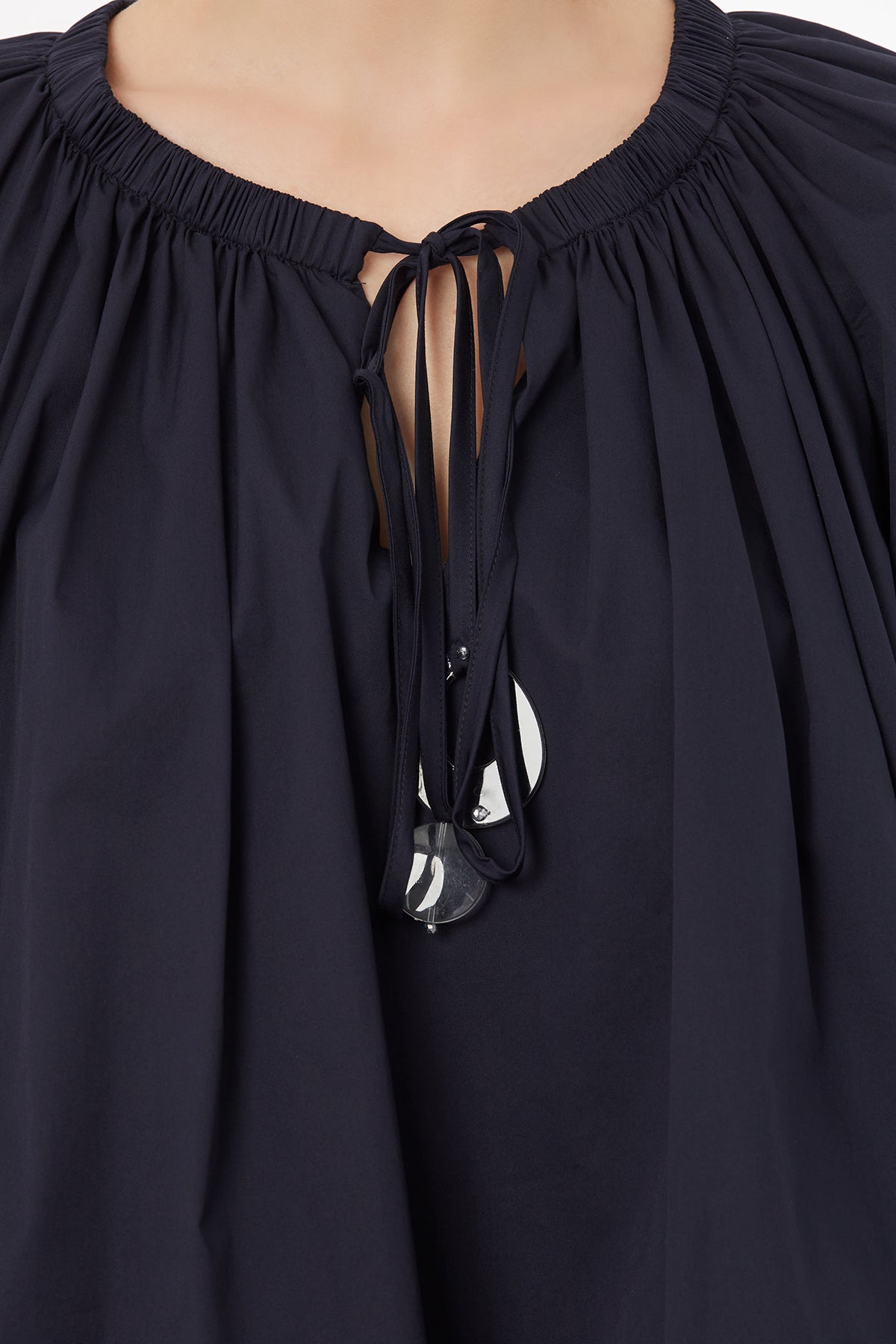 Blue Round-Neck Balloon Sleeve Blouse