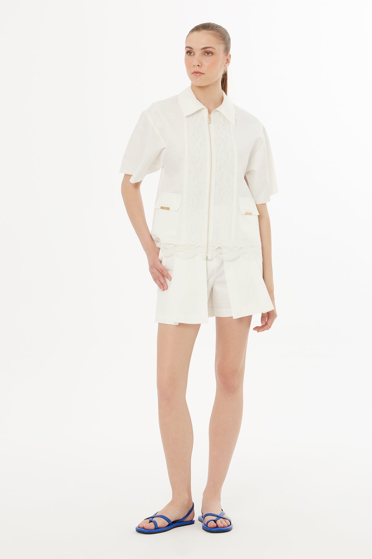 Ecru Pocket Detail Short-Sleeve Shirt
