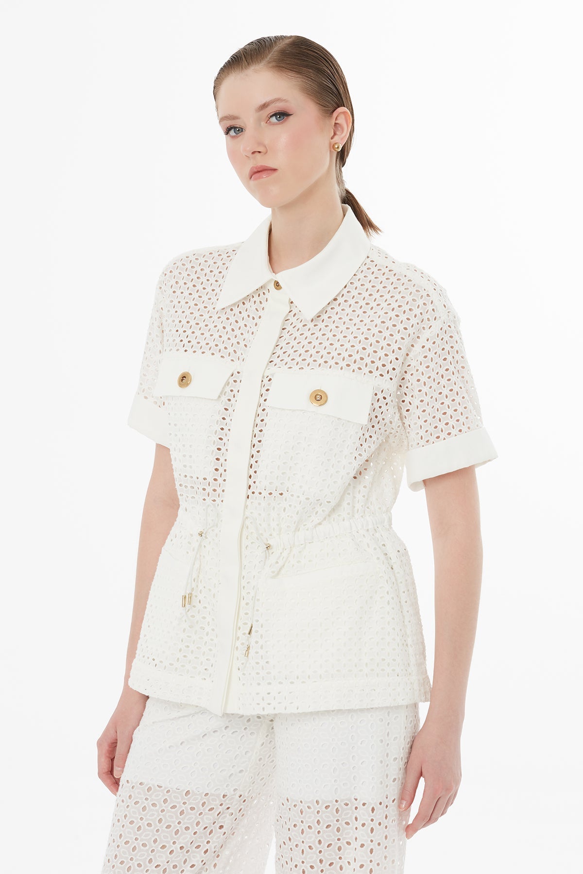 Ecru Elasticated Waist Short-Sleeve Shirt